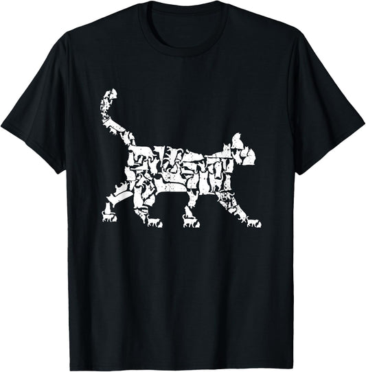 Cat Silhouettes Mosaic Domestic Cat T-Shirt - T-Shirt | Black