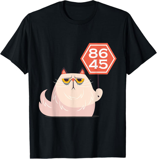 864511320 Anti Trump Cute Cat with 8645 Vote Out Trump Sign Men Women T-Shirt - T-Shirt | Black