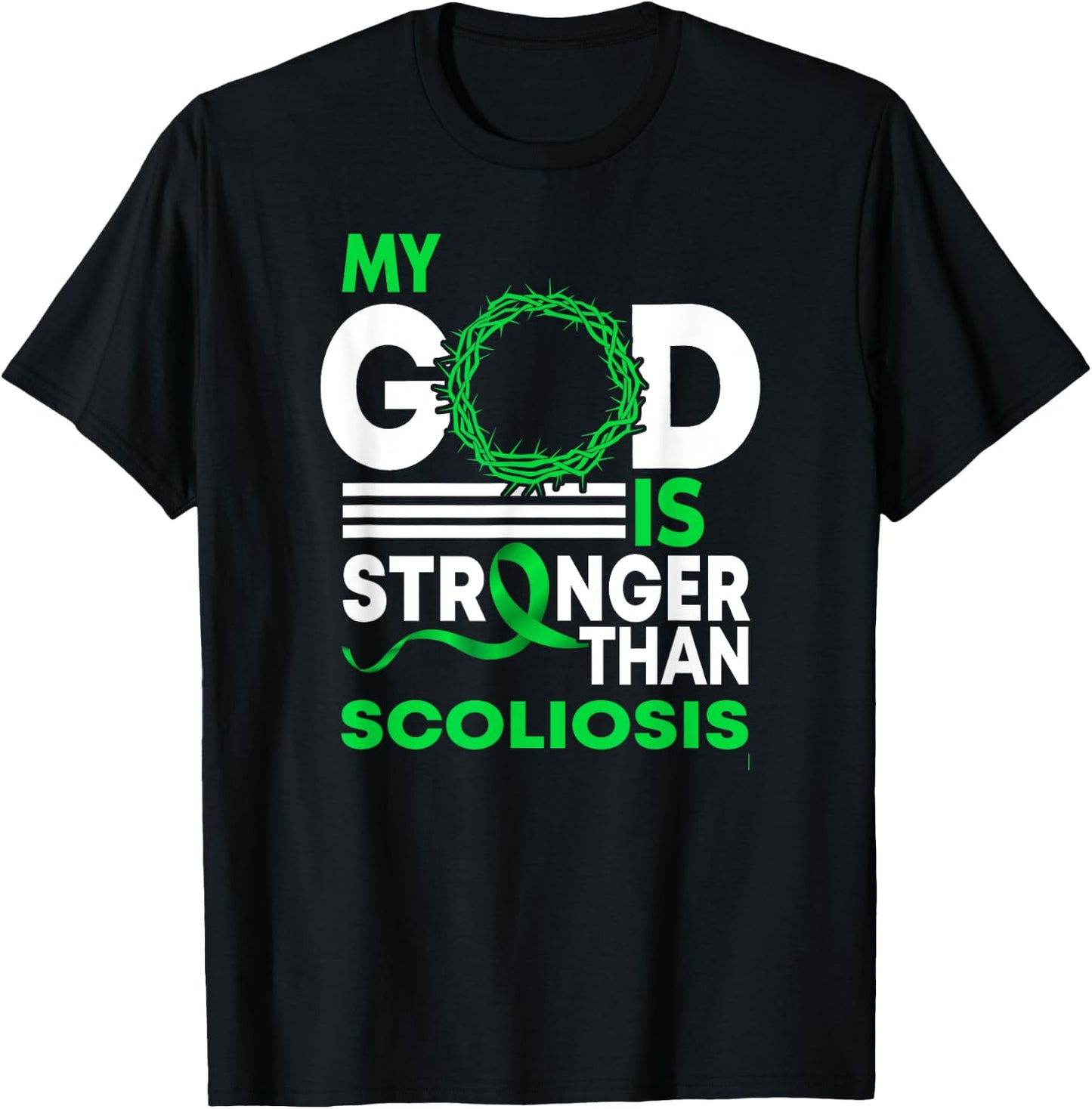 My God Is Stronger Than Scoliosis Awareness Ribbon T-Shirt - T-Shirt | Black