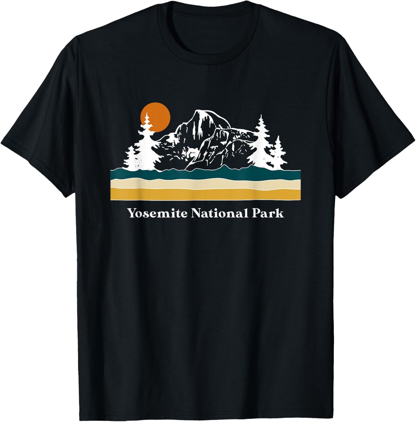 Retro Vintage Yosemite National Park Half Dome Stripes T-Shirt - T-Shirt | Black