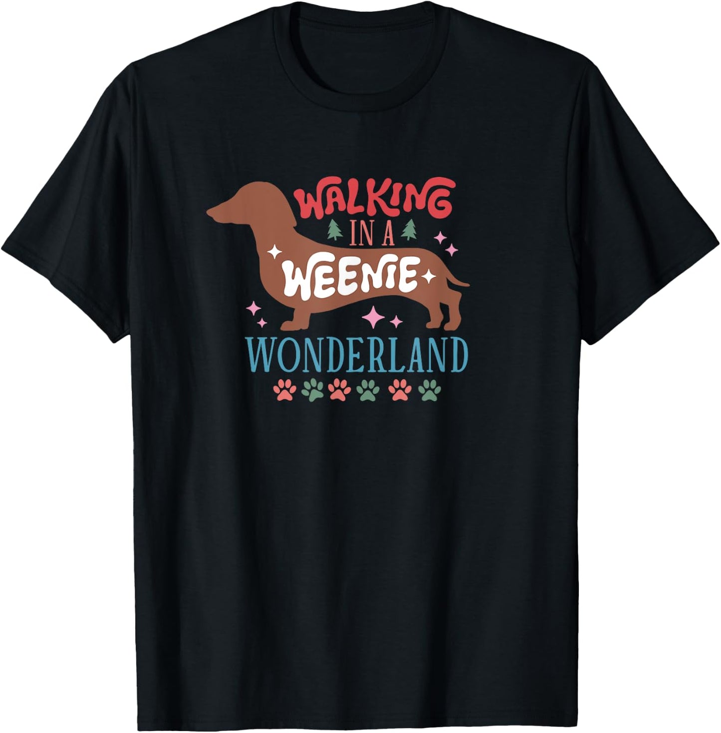 Elk Christmas Designs Wiener Dog , Black, Small T-Shirt - T-Shirt | Black