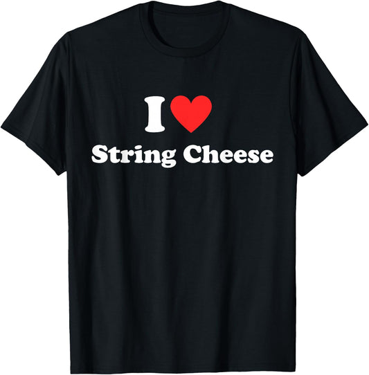 I Heart (Love) String Cheese Food Lover Red Heart Design T-Shirt - T-Shirt | Black
