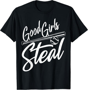 Softball Art Good Girls Steal Baseball Pitcher T-Shirt - T-Shirt | Black