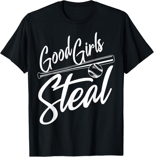 Softball Art Good Girls Steal Baseball Pitcher T-Shirt - T-Shirt | Black