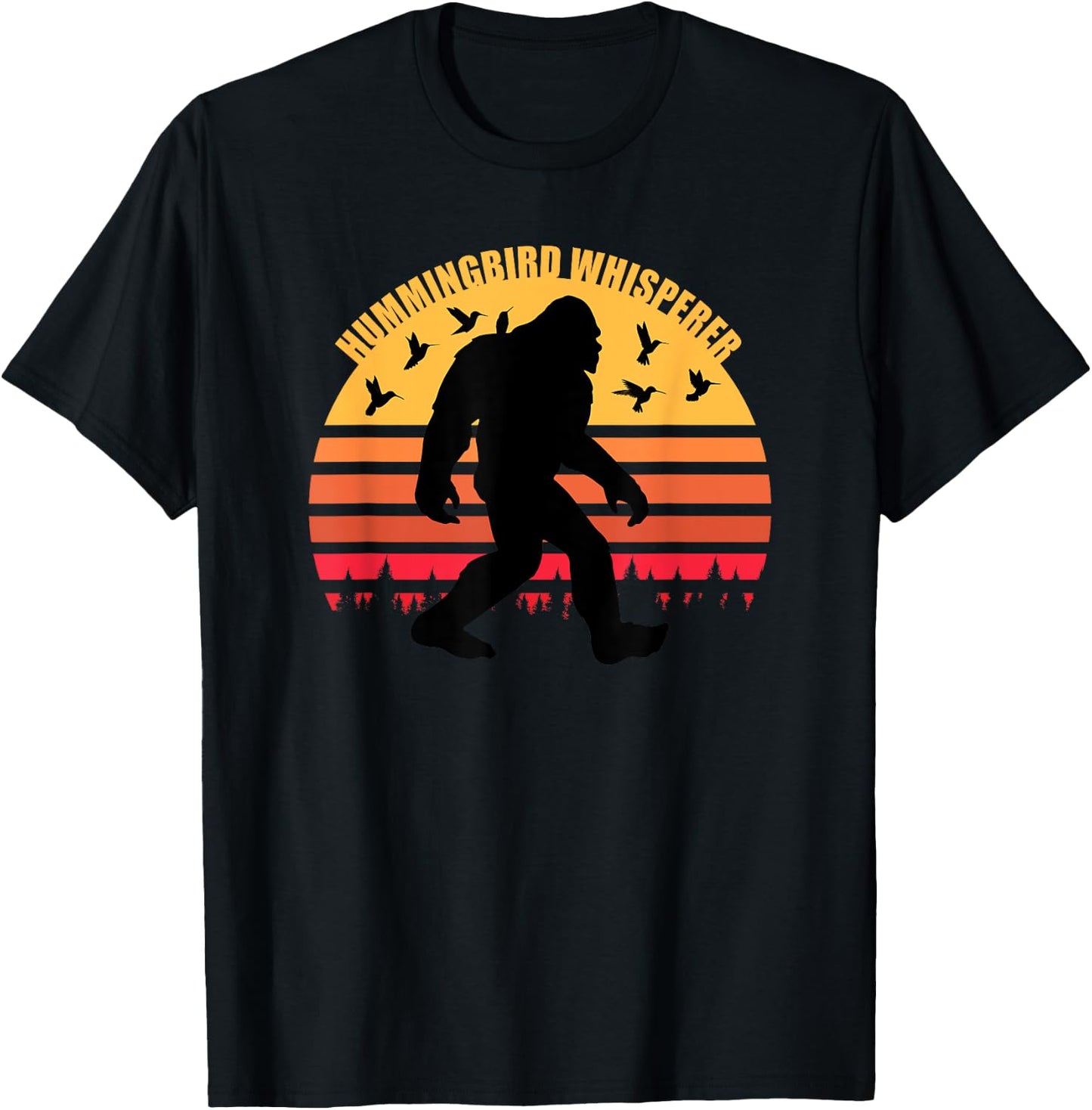 Bigfoot Sasquatch Hummingbird Whisperer Loves Hummingbirds T-Shirt - T-Shirt | Black