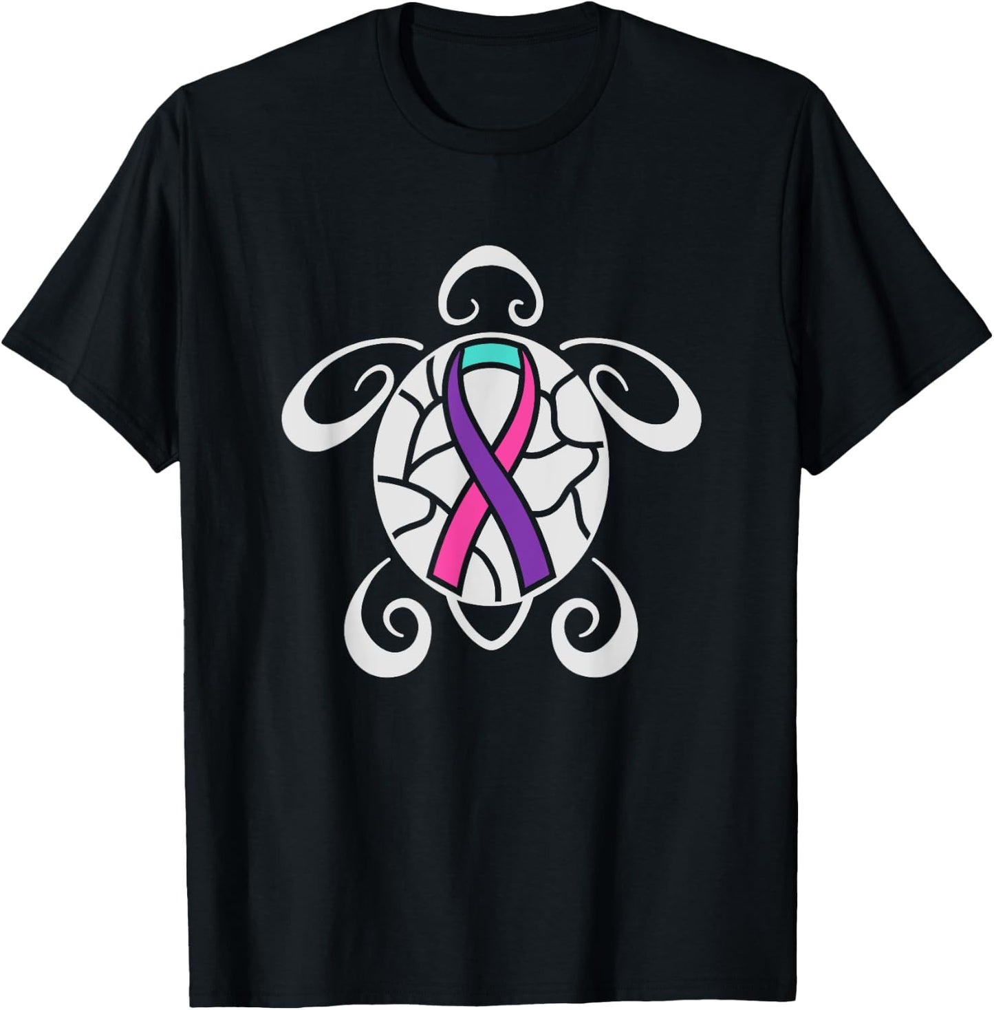 Turtle and Thyroid Cancer Ribbon T-Shirt - T-Shirt | Black