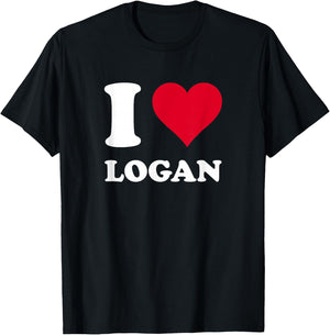 Red Heart I Love Logan T-Shirt - T-Shirt | Black