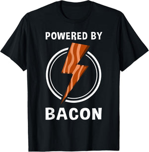 Funny Powered By Bacon Gift Women Pork Belly Lover T-Shirt - T-Shirt | Black