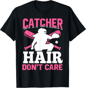 Catcher Hair Don't Care Softball Catcher Hair T-Shirt - T-Shirt | Black
