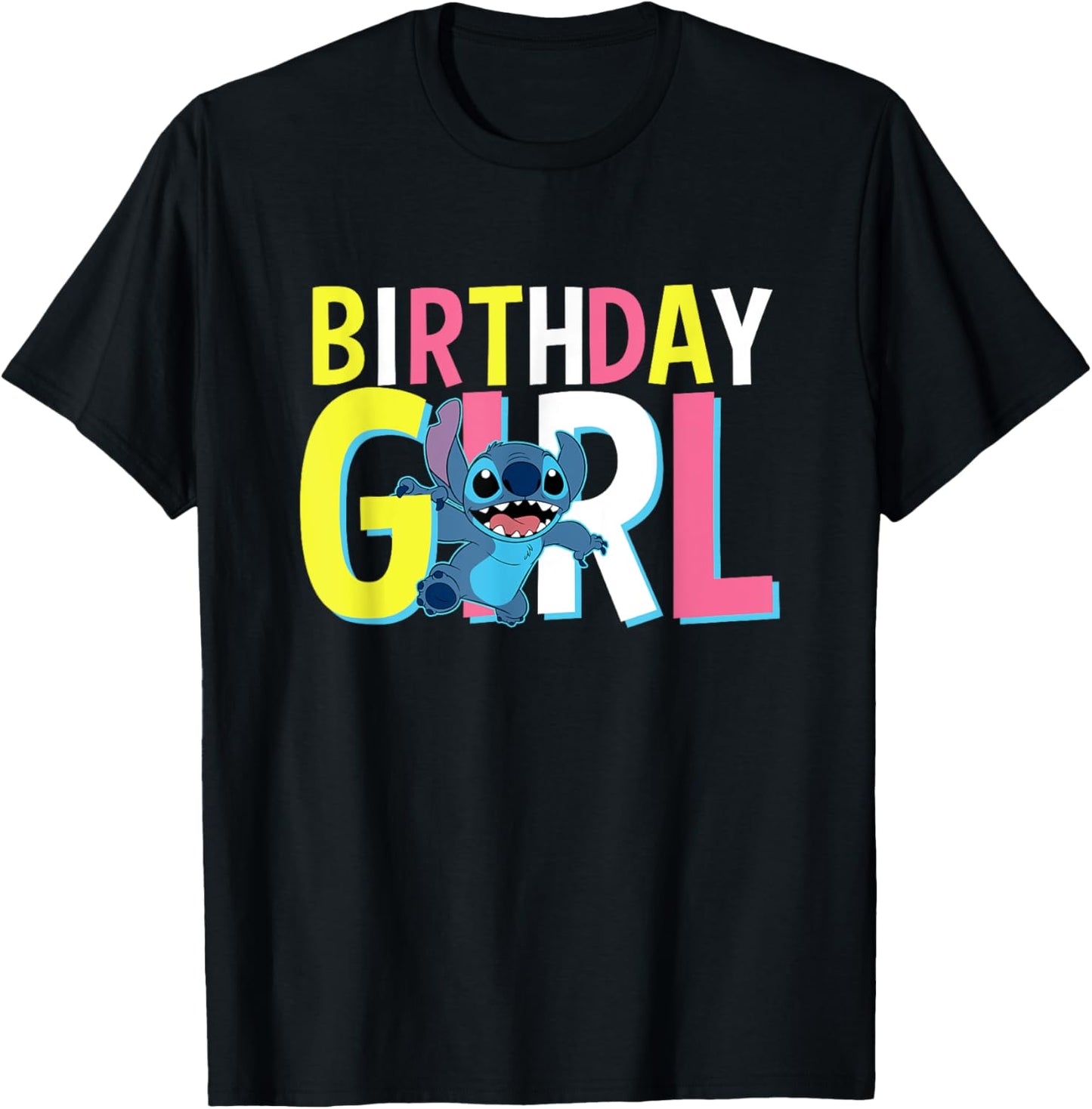 Disney Lilo & Stitch Birthday Girl Cute Stitch Text Logo T-Shirt - T-Shirt | Black