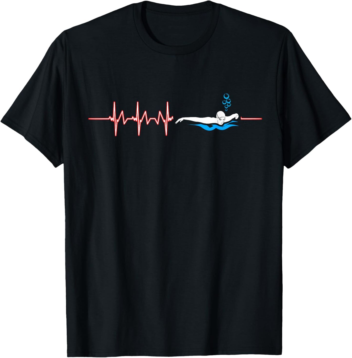 Swimmer Diver Water Sports Athlete Swimming Heartbeat T-Shirt - T-Shirt | Black