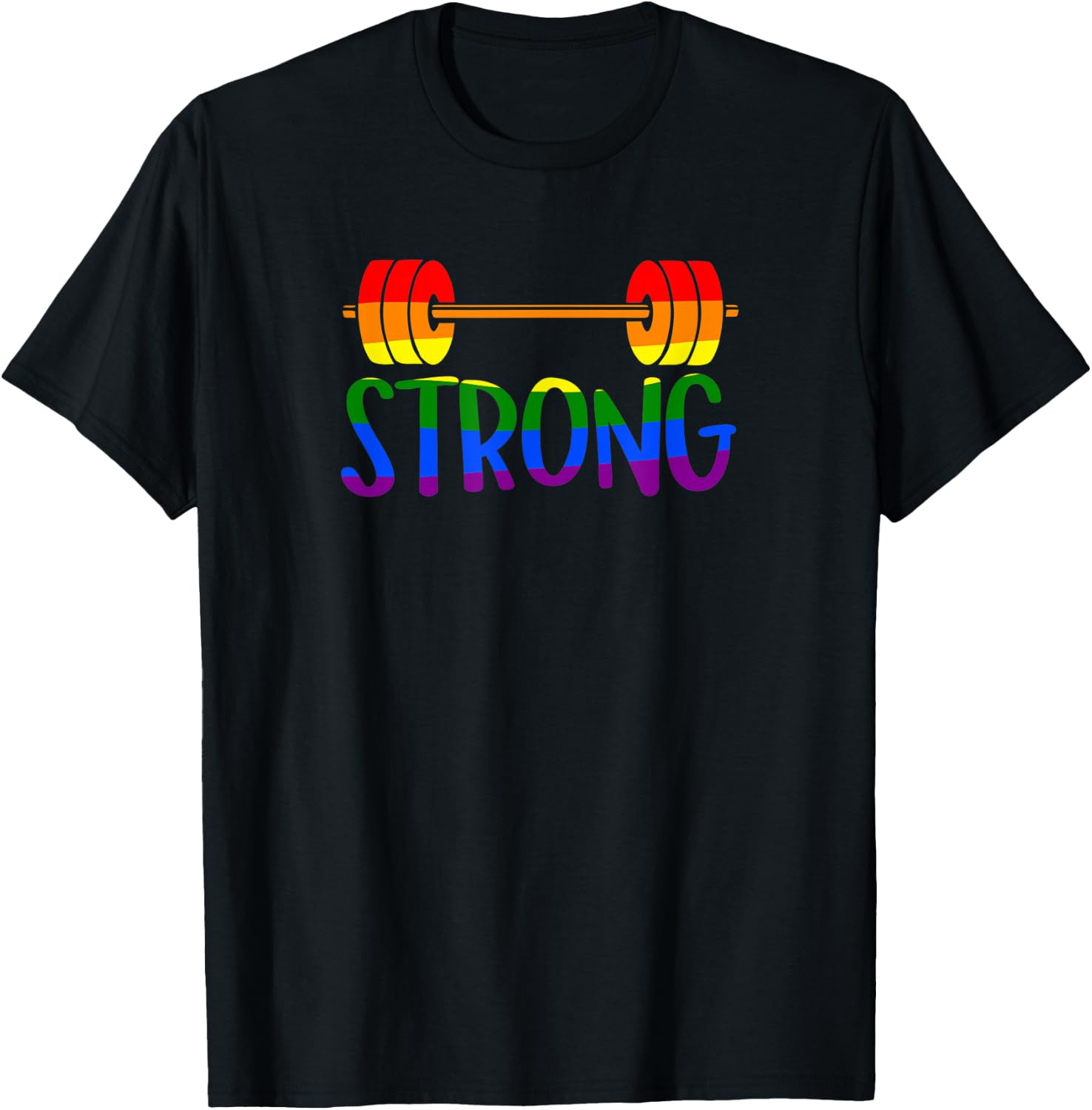 Gay Pride STRONG Gym Rainbow Barbell T-Shirt - T-Shirt | Black