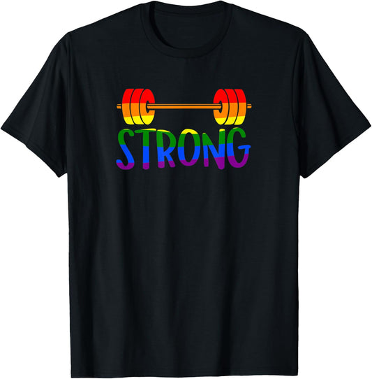 Gay Pride STRONG Gym Rainbow Barbell T-Shirt - T-Shirt | Black