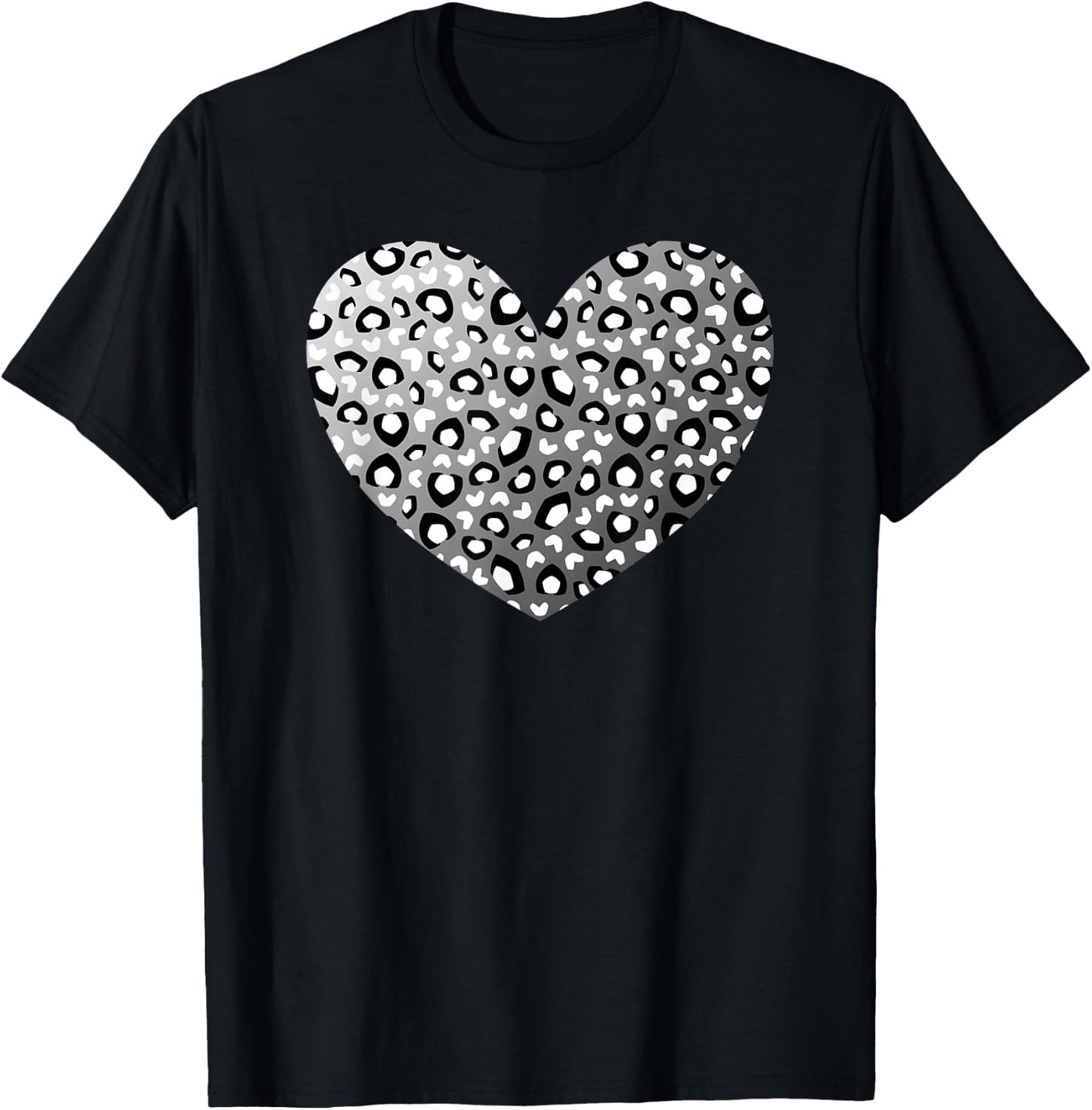 Black Leopard Heart Pattern Cheetah Print White Gray T-Shirt - T-Shirt | Black