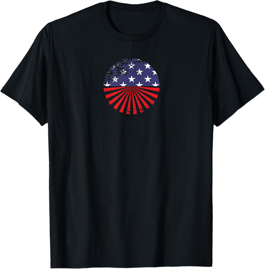 American Flag Vintage Retro Round Distressed Design T-Shirt - T-Shirt | Black