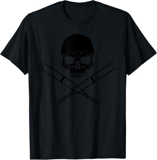 Cool Skull And Crutches | Funny Fractured Bone Support Gift T-Shirt - T-Shirt | Black