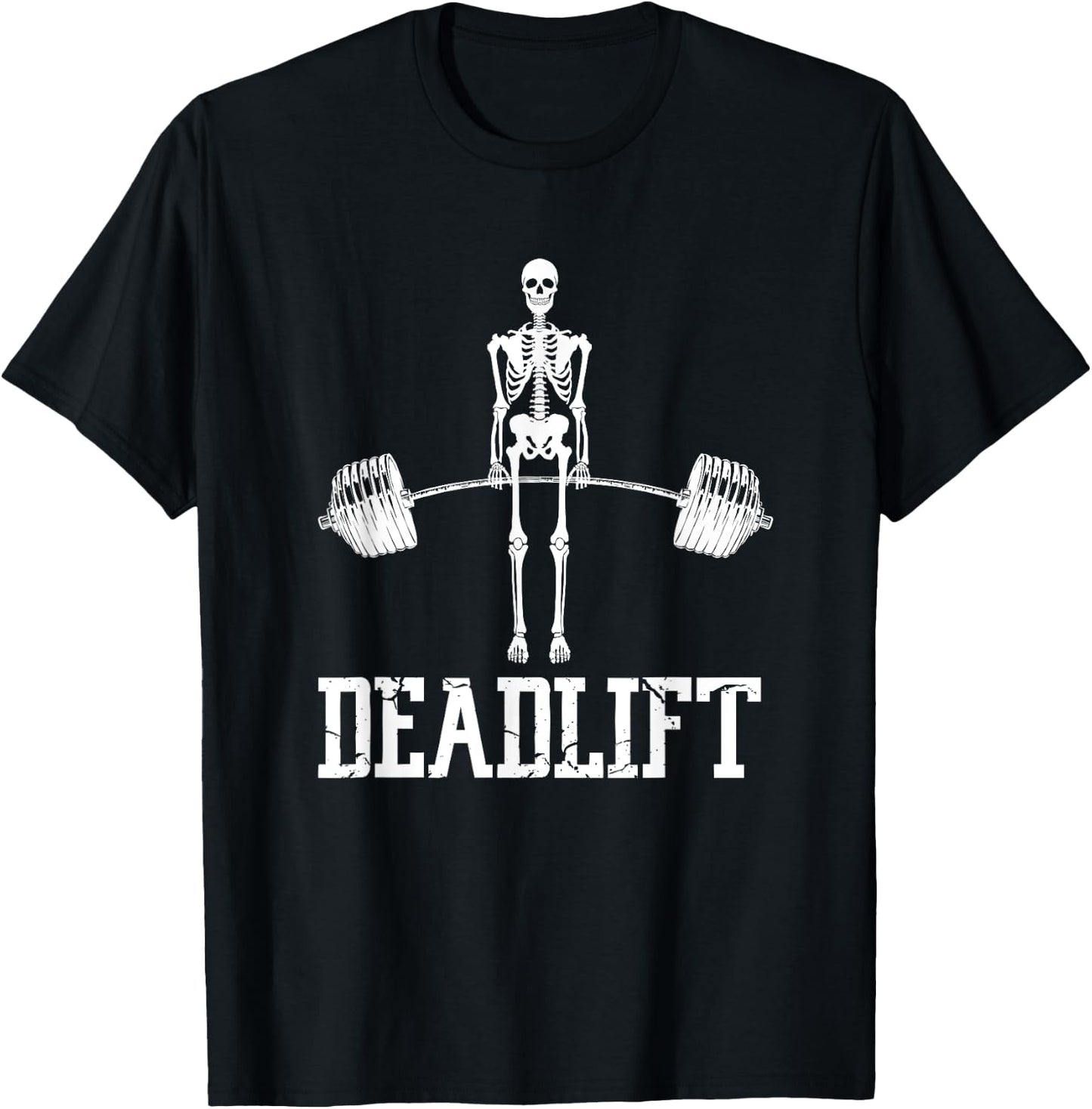 Skeleton Dead Lift Funny Halloween Lifting Weights Vintage T-Shirt - T-Shirt | Black