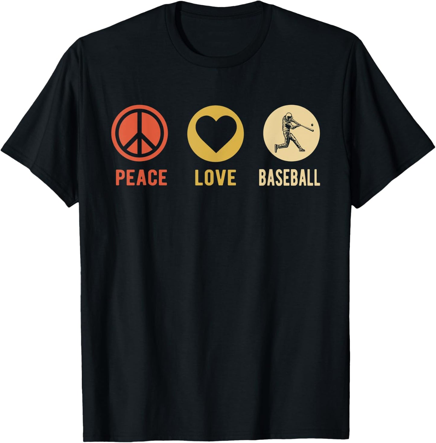 Vintage Peace Love Baseball sports lover Player gifts T-Shirt - T-Shirt | Black