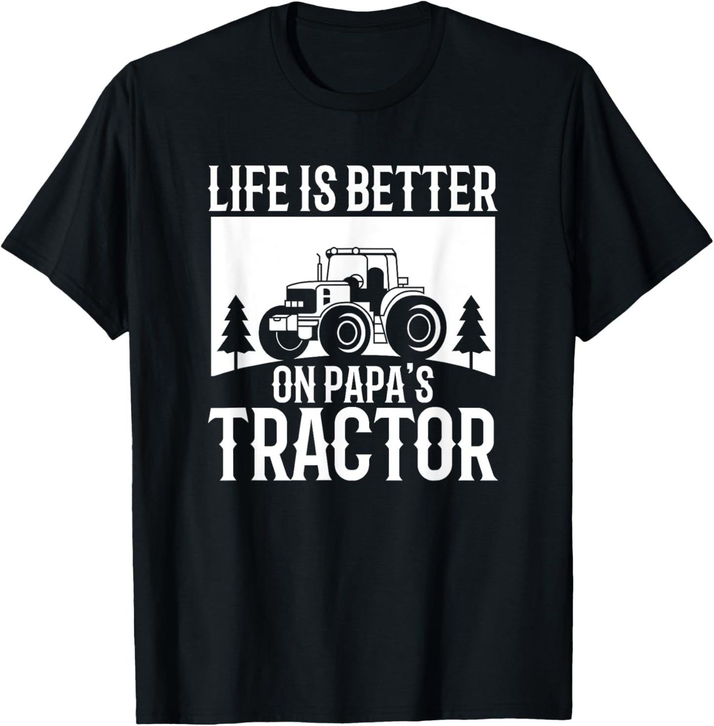 Life Is Better On Papa's Tractor Vintage Farm T-Shirt - T-Shirt | Black