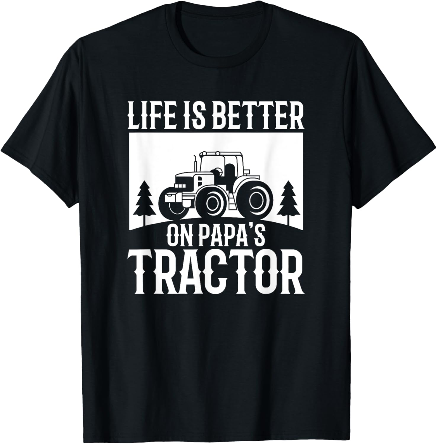 Life Is Better On Papa's Tractor Vintage Farm T-Shirt - T-Shirt | Black