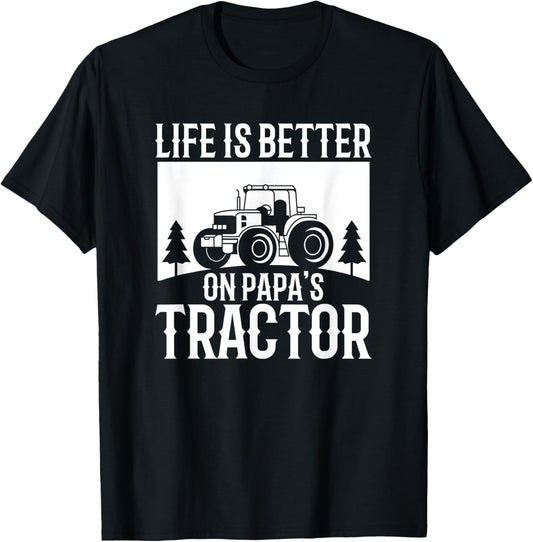 Life Is Better On Papa's Tractor Vintage Farm T-Shirt - T-Shirt | Black