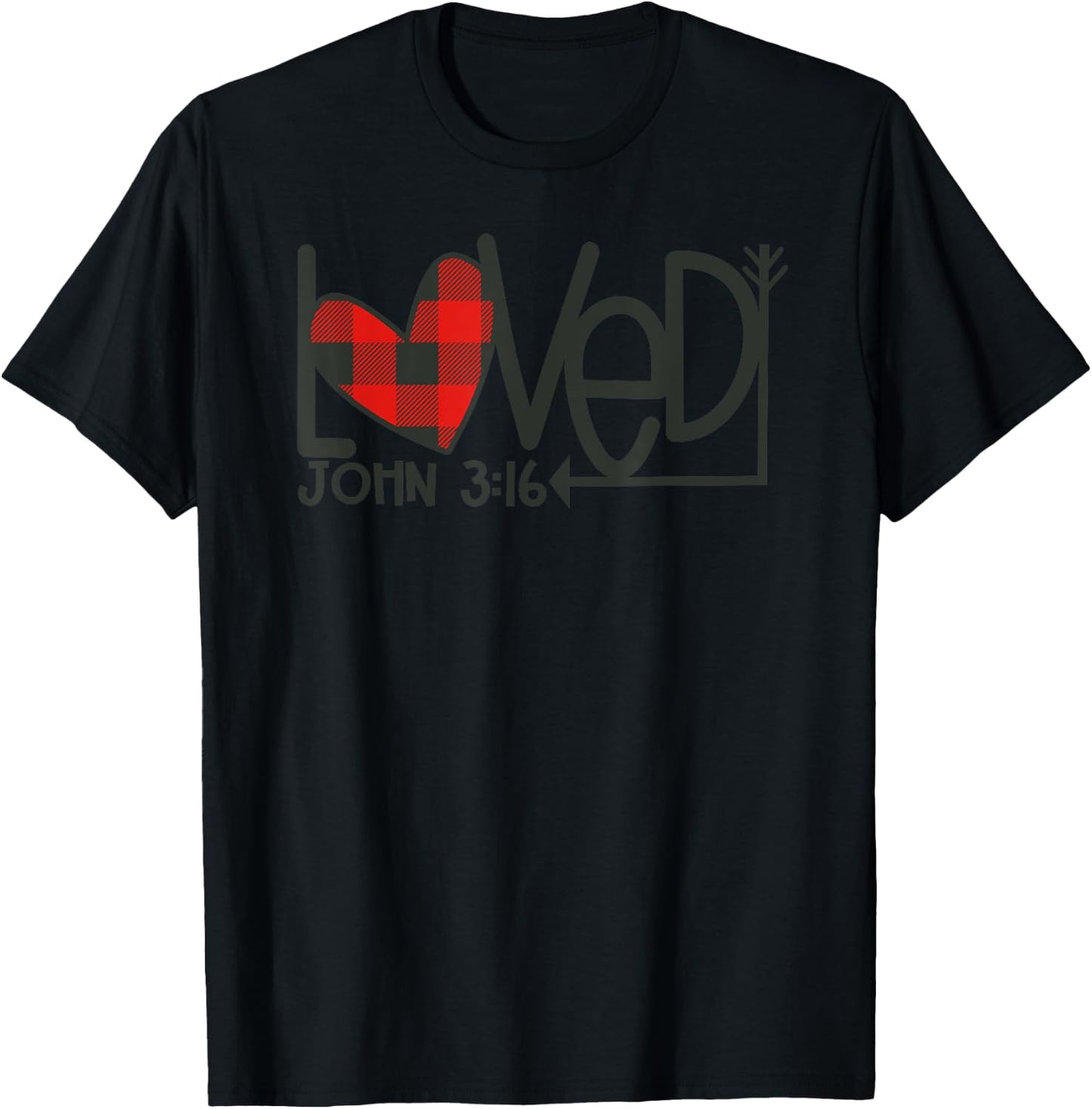 Loved John 3:16 Plaid Heart Christian Valentines Day T-Shirt - T-Shirt | Black