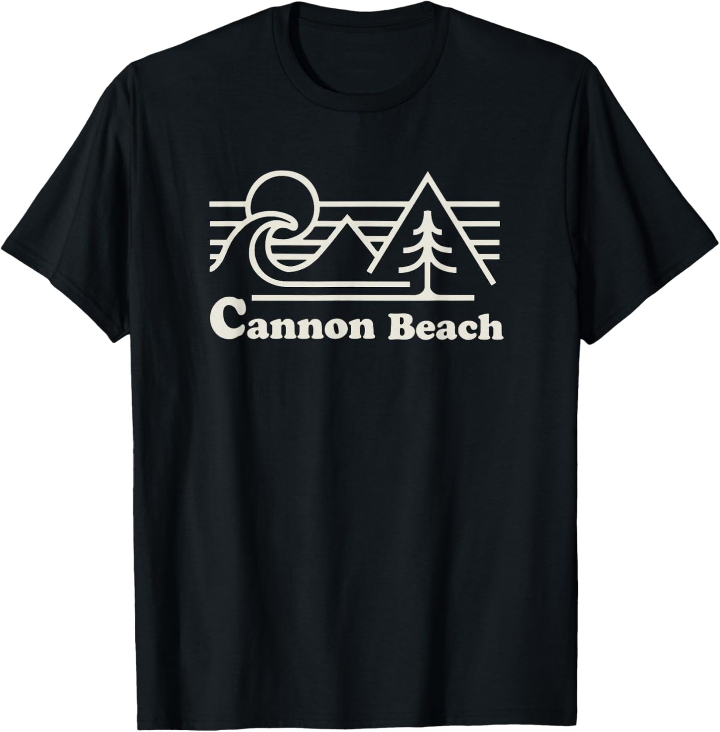 Cannon Beach Oregon Coast Retro Vintage Surfing Sunset T-Shirt - T-Shirt | Black