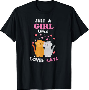 Just a Girl Who Loves Cats - Funny Cat Lover Girl T-Shirt - T-Shirt | Black