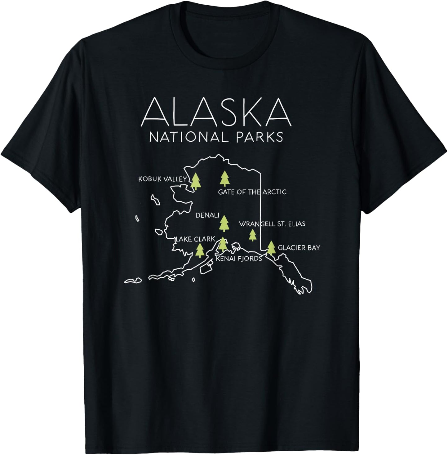 Alaska National Park Map Denali Gates Arctic Anchorage Snow T-Shirt - T-Shirt | Black
