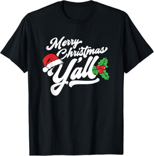 Merry Christmas, Y'all Funny Country Southern Holiday T-Shirt - T-Shirt | Black