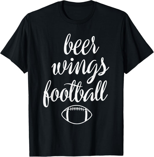 Beer Wings & Football Quote - Funny Football Lover Game Day T-Shirt - T-Shirt | Black
