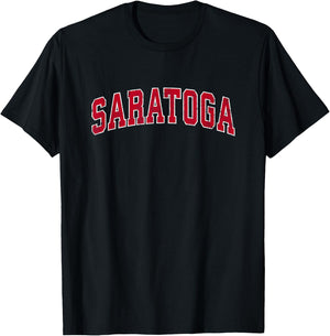 Saratoga California CA Vintage Sports Design Red Design T-Shirt - T-Shirt | Black