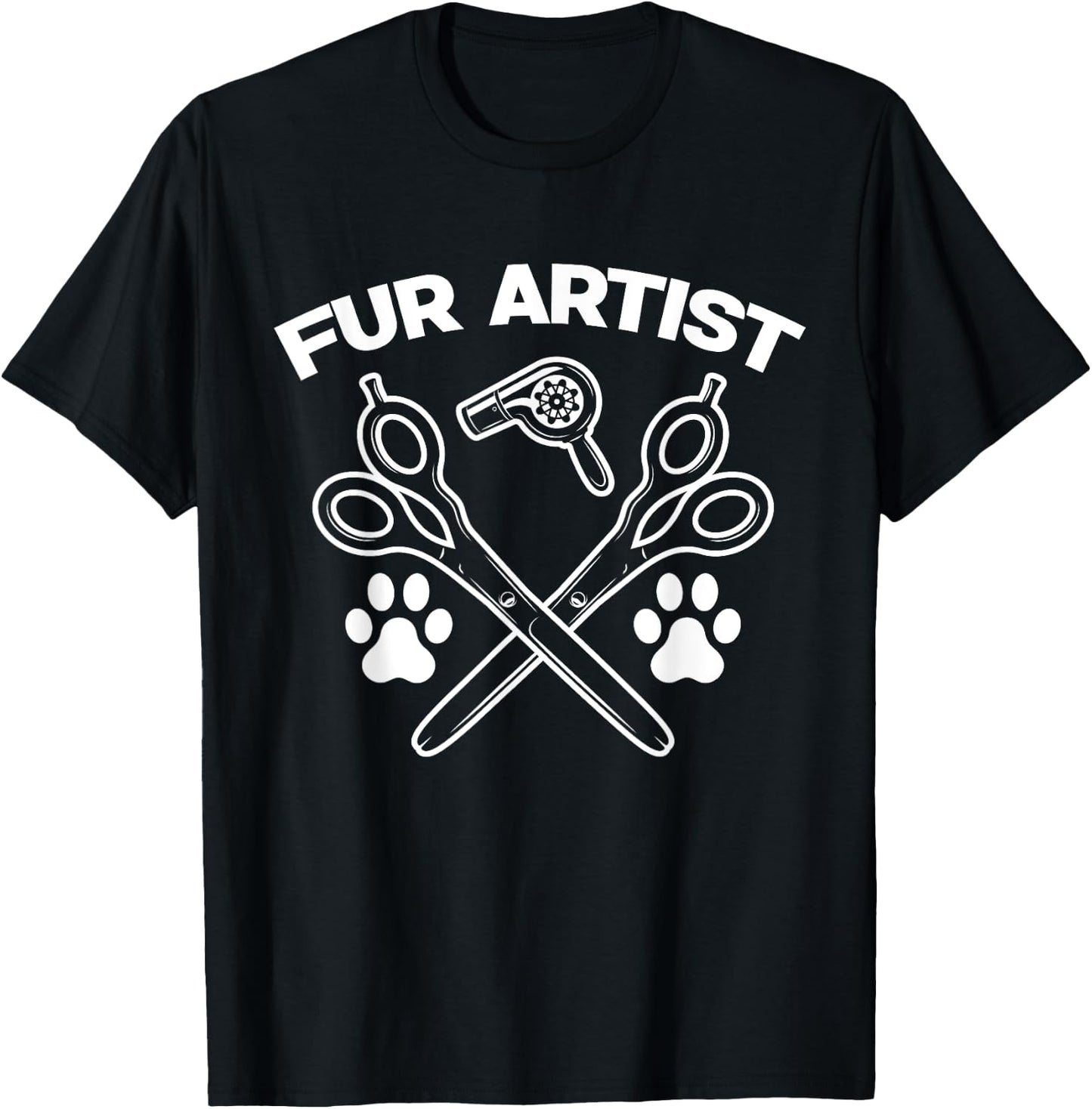 Funny Fur Artist Dog Groomer Grooming Pet Stylist Women Girls Kids T-Shirt - T-Shirt | Black