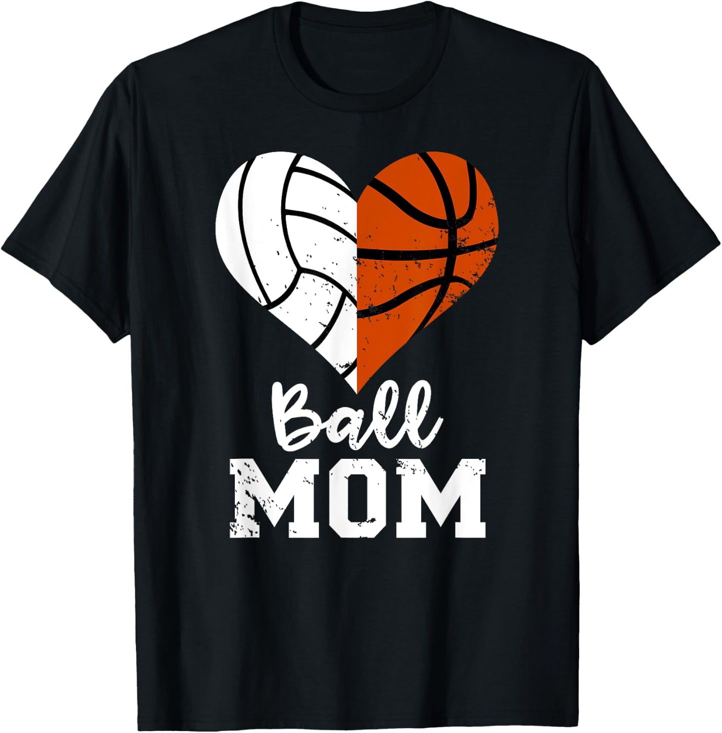 Ball Mom Heart Funny Volleyball Basketball Mom T-Shirt - T-Shirt | Black