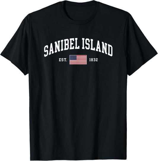 Sanibel Island Florida July 4th US Flag Retro Throwback T-Shirt - T-Shirt | Black