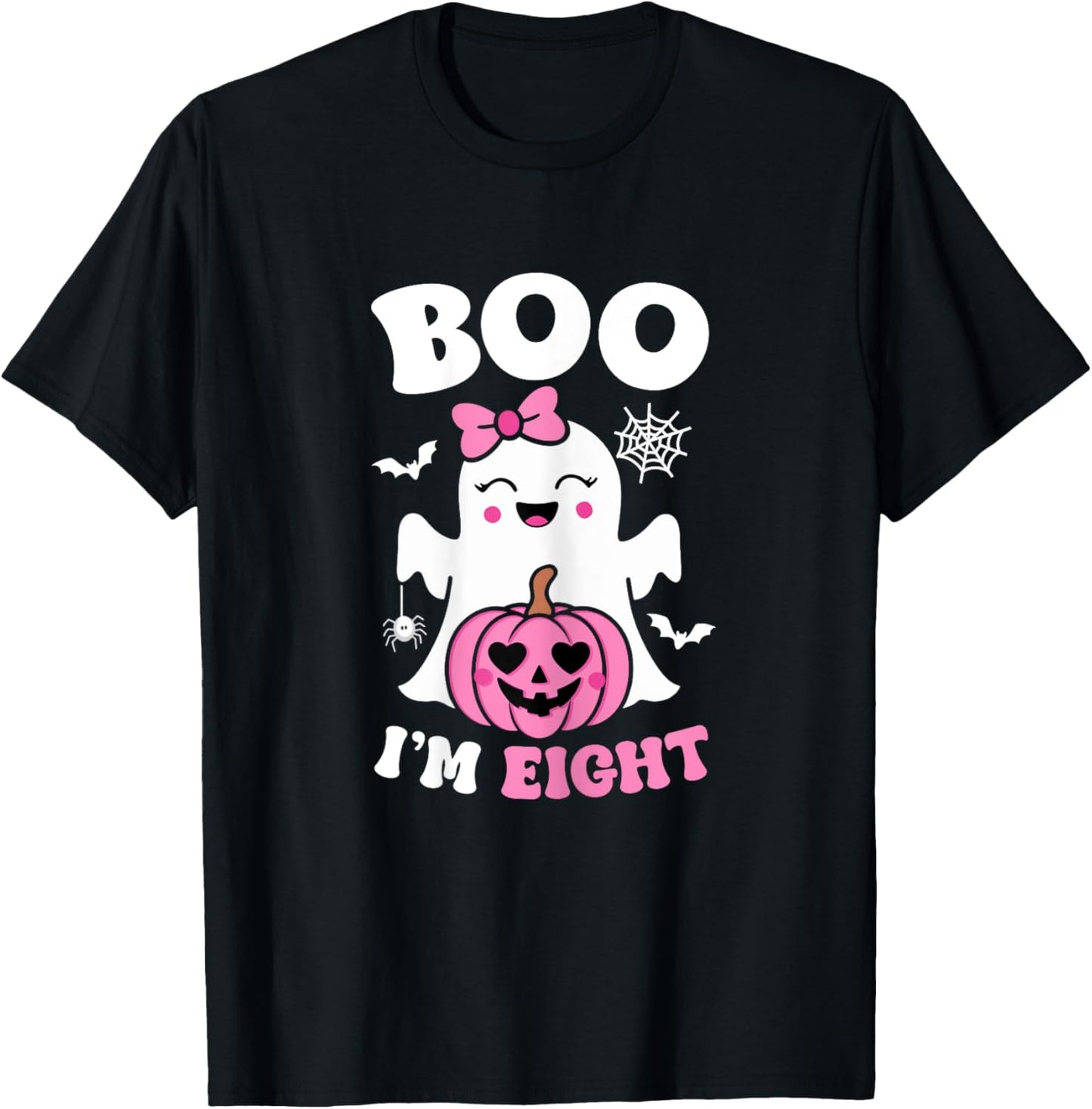 Ghost Boo I'm Eight Year 8th Birthday Girls Halloween Groovy T-Shirt - T-Shirt | Black