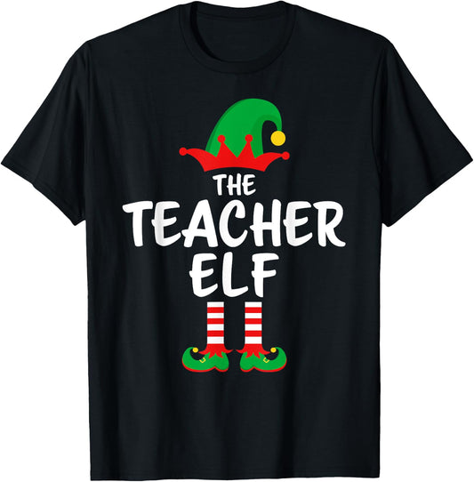The Teacher Elf Matching Family Christmas T-Shirt - T-Shirt | Black