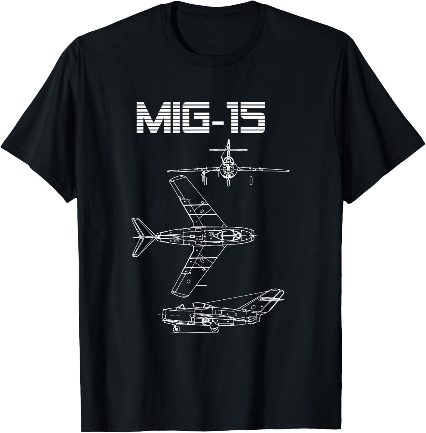 Mig-15 Soviet Plane Warbird Blueprint Schematics Diagram T-Shirt - T-Shirt | Black