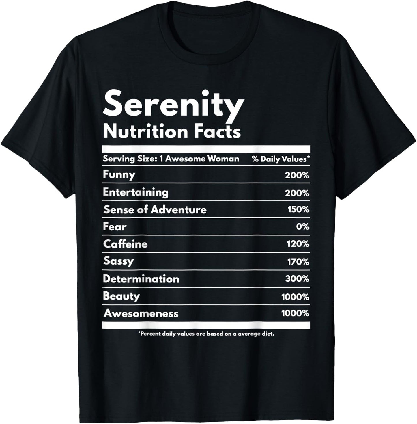 Serenity Nutrition Facts Funny Personalized Name Serenity T-Shirt - T-Shirt | Black