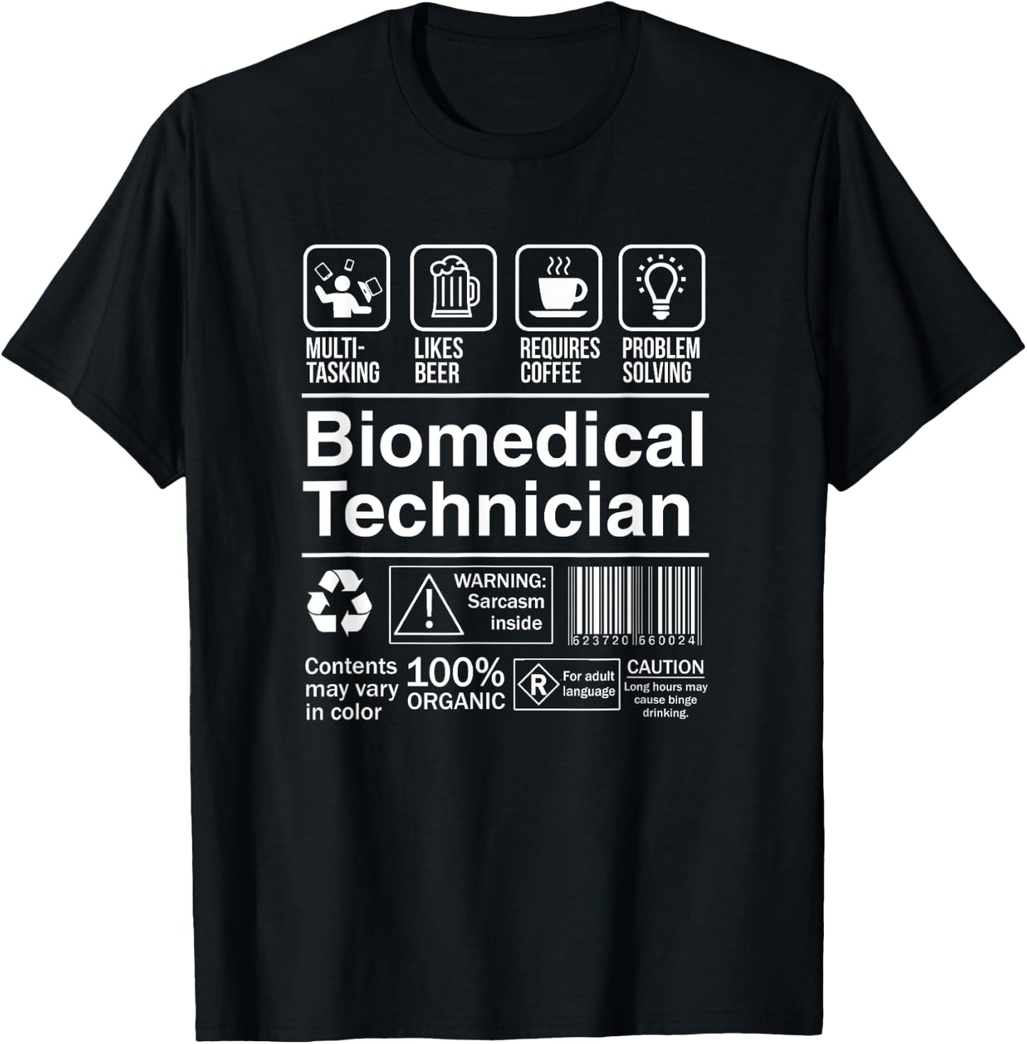 Biomedical Technician Funny Description Label T-Shirt - T-Shirt | Black