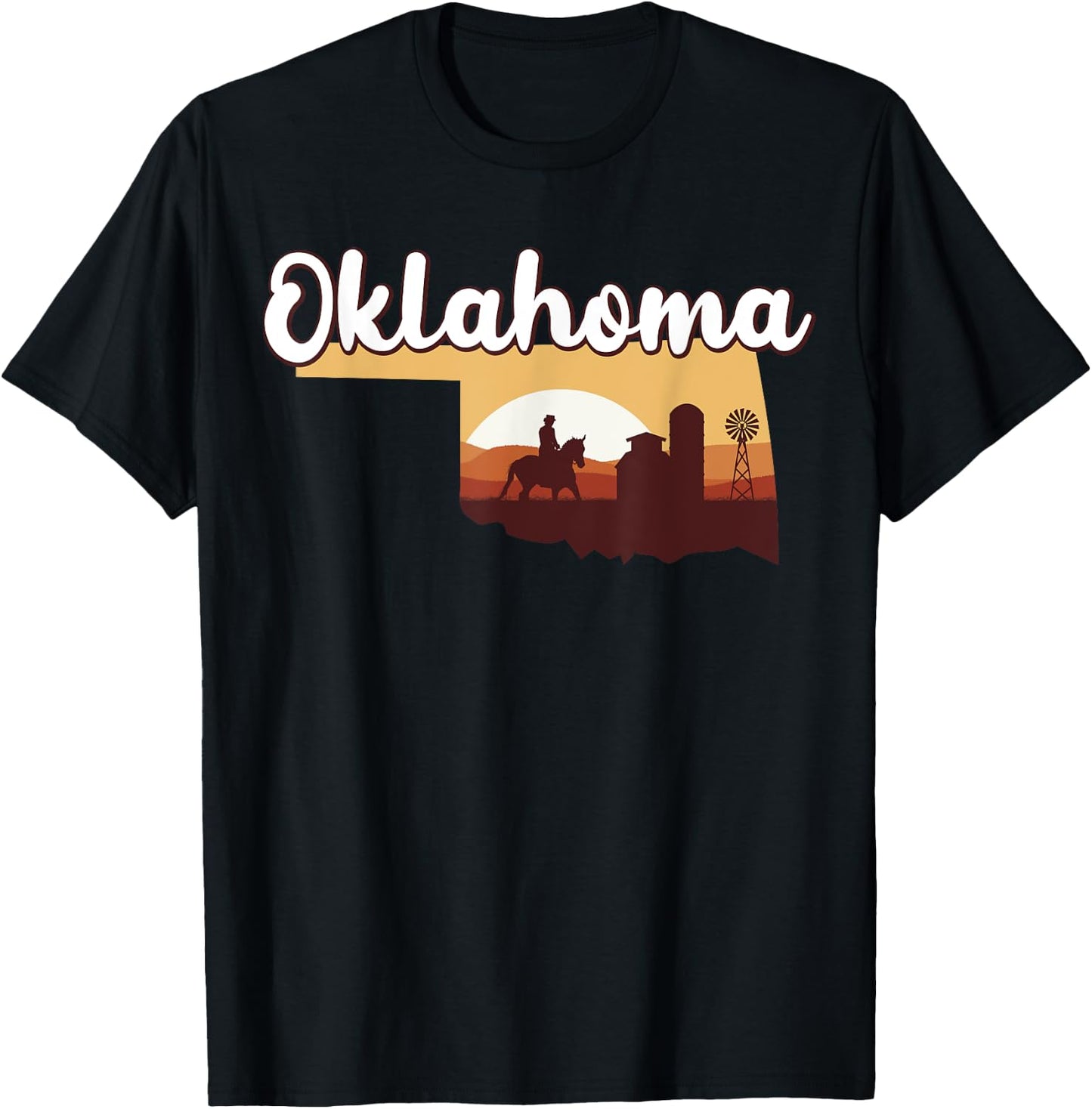 Oklahoma Map Horse Riding Cowboy Barn Windmill Souvenir T-Shirt - T-Shirt | Black