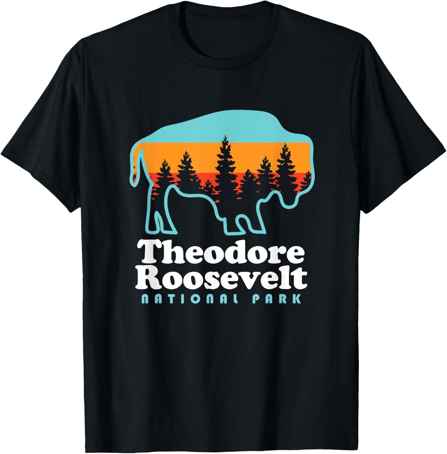 Theodore Roosevelt National Park Camping Bison Retro T-Shirt - T-Shirt | Black