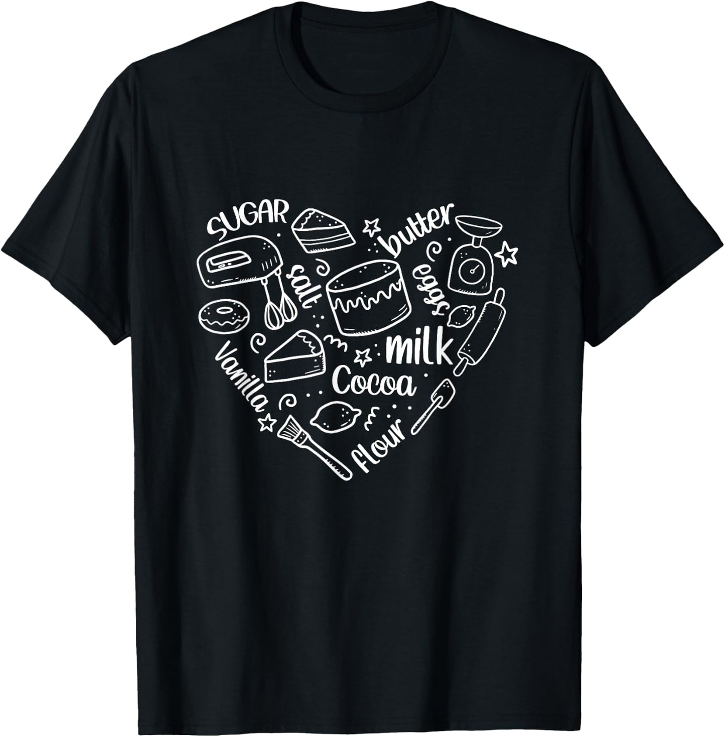Bakery Heart Shape Baker Baking Lover Cooking Mom Life T-Shirt - T-Shirt | Black