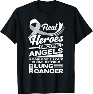 Real Heroes Become Angels Cure Lung Cancer Awareness T-Shirt - T-Shirt | Black