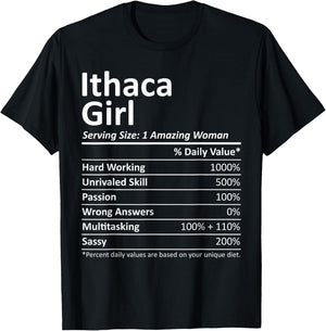 ITHACA GIRL NY NEW YORK Funny City Home Roots USA Gift T-Shirt - T-Shirt | Black