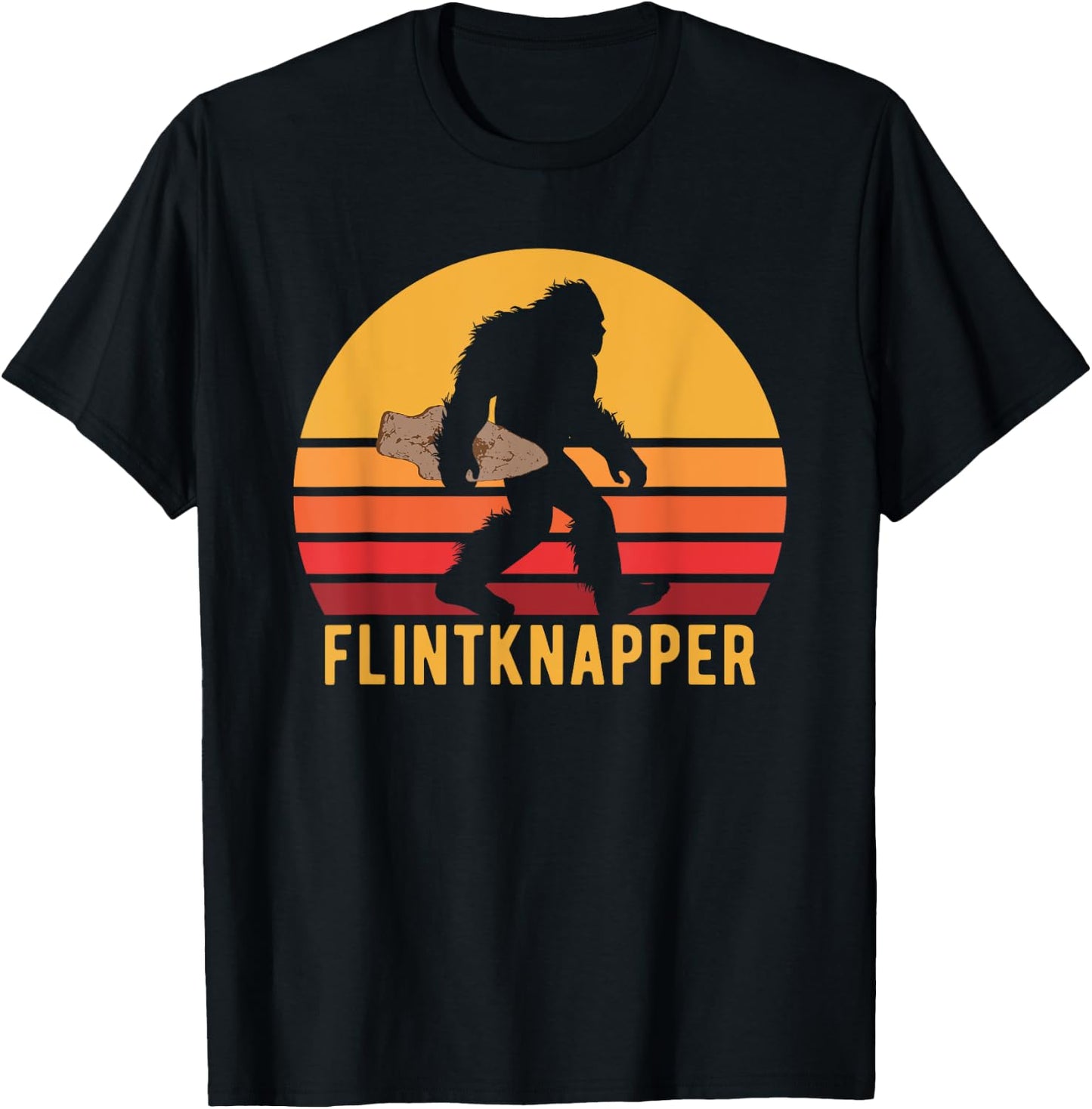Retro Bigfoot Flintknapping Vintage Sasquatch Flintknapper T-Shirt - T-Shirt | Black