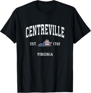Centreville Virginia VA Vintage American Flag Sports Design T-Shirt - T-Shirt | Black
