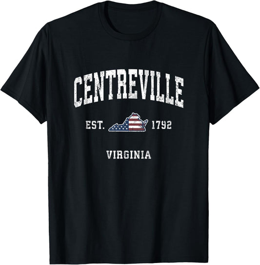 Centreville Virginia VA Vintage American Flag Sports Design T-Shirt - T-Shirt | Black