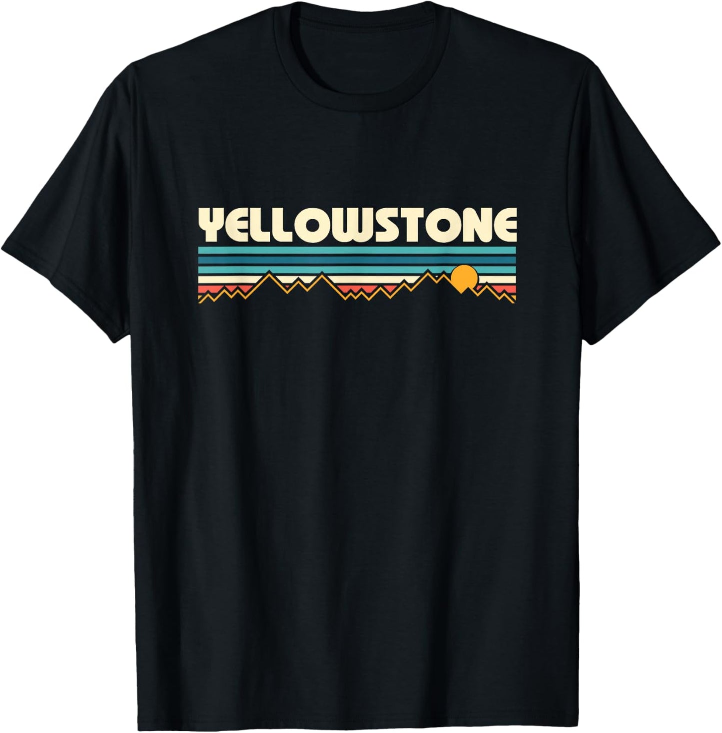 Retro Yellowstone Mountain Sunset T-Shirt - T-Shirt | Black