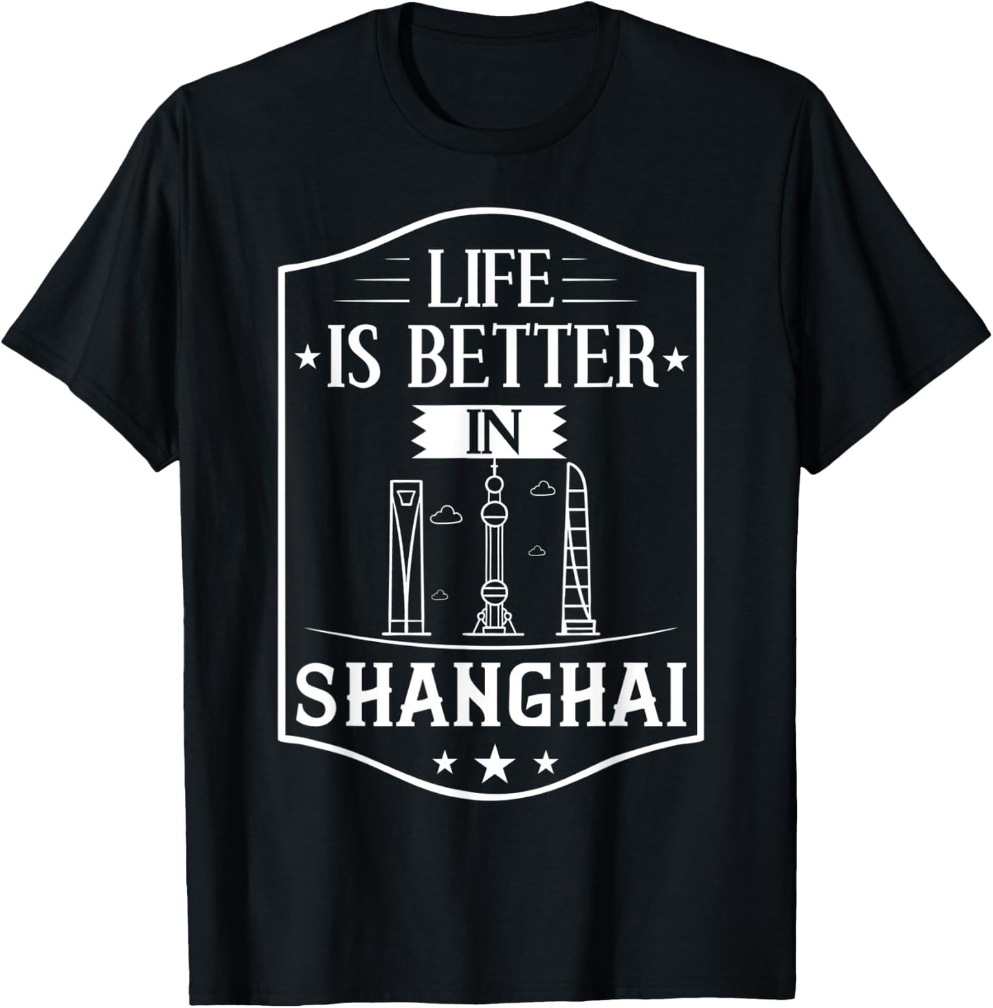 Shanghai China City Skyline Map Travel T-Shirt - T-Shirt | Black
